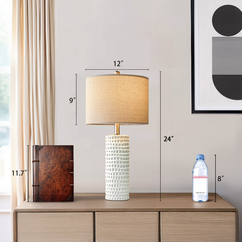 Oneach Ceramic Table Lamp Set of 2 24" White Contemporary Bedside Nightstand Lamps for Bedroom Living Room