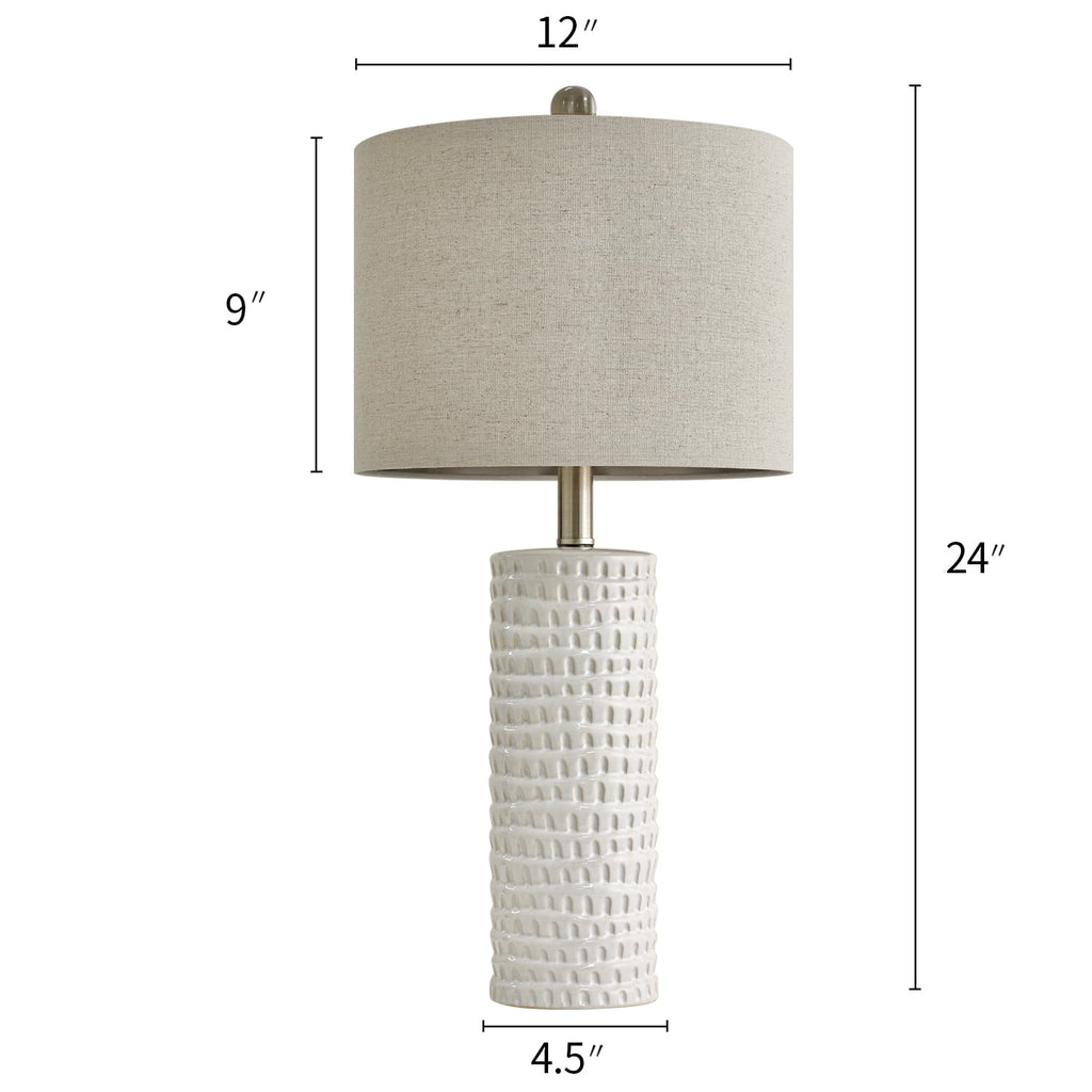 Oneach Ceramic Table Lamp Set of 2 24" White Contemporary Bedside Nightstand Lamps for Bedroom Living Room