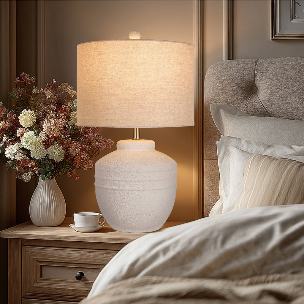 Farmhouse Jar Table Lamp 1 Pack, Rotary Switch Rustic Bedside Lamp, Pot Nightstand Lamp for Bedroom Living Room (LED Bulb Included)