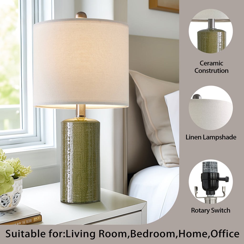 Oneach Modern Table Lamp Set of 2 for Living Room 20.25" Farmhouse Green Ceramic Bedside Nightstand Lamps for Bedroom