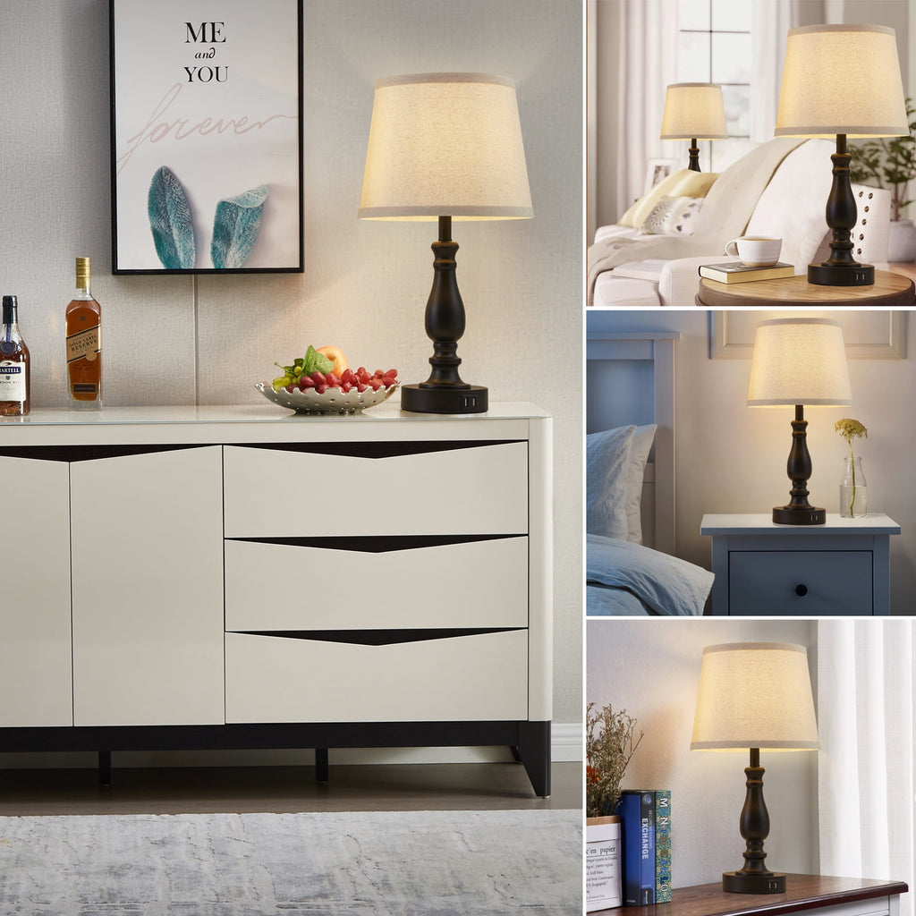 NATYSWAN Table Lamps Set of 2, Lamps for Bedroom with USB Charging Ports, 3 Way Dimmable Touch with Linen Fabric Lampshade, Modern Small Lamp for Nightstand, Living Room (Bulbs Included)