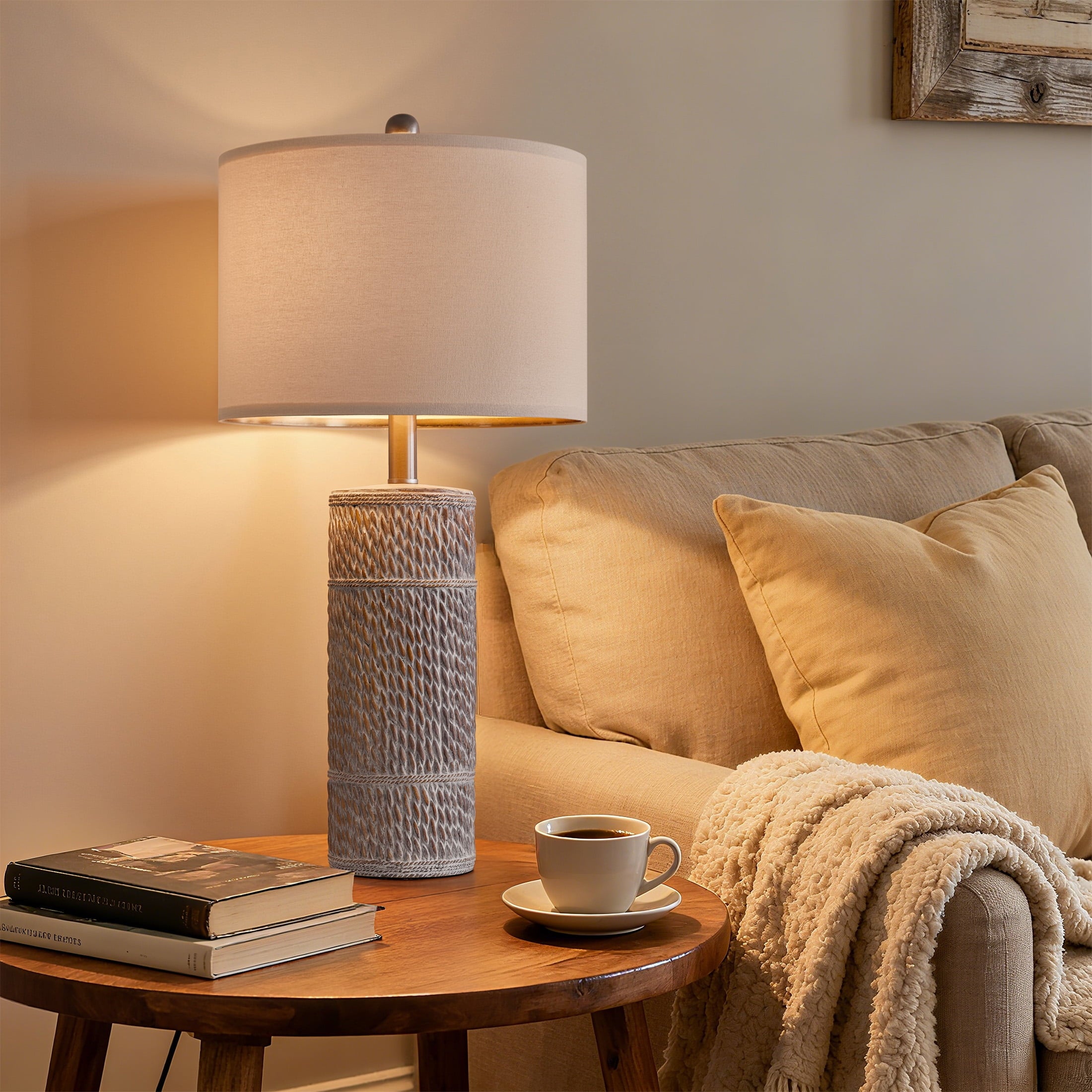 Oneach 25.5" Farmhouse Table Lamp Set of 2 for Bedroom Living Room Bedside Nightstand Lamps Resin Retro