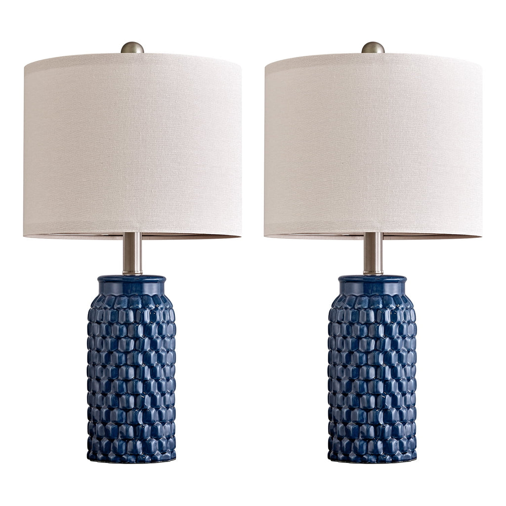 Oneach Modern Table Lamp Set of 2 for Bedroom Living Room 20.5" Contemporary Dark Blue Ceramic Bedside Nightstand Lamps