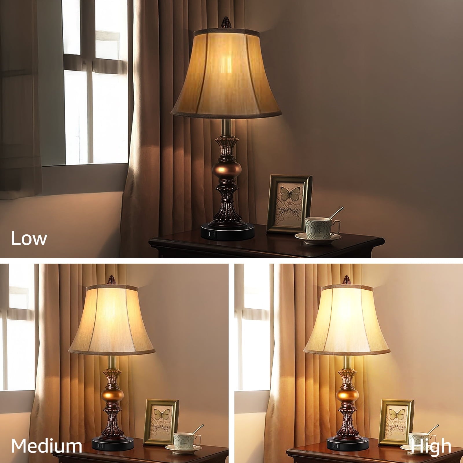 Skdwakiz 22" Table Lamps Set of 2, Lamps for Bedroom with USB Charging Ports, 3 Way Dimmable Touch with Linen Fabric Lampshade, Modern Small Table Lamp for Nightstand, Living Room (Bulbs Include)