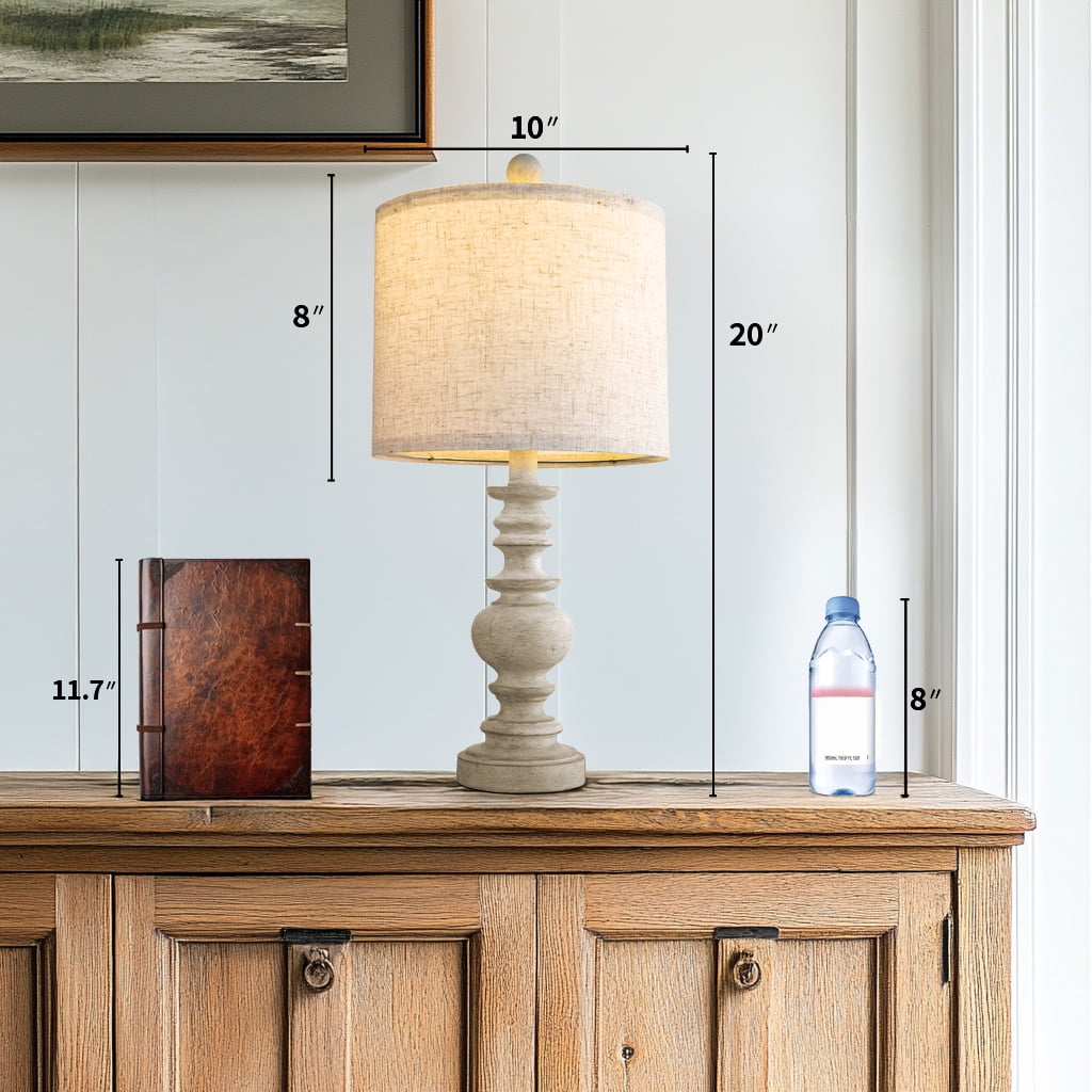 Oneach 20" Resin Table Lamps for Bedroom Lamps Set of 2 Retro Farmhouse Bedside Nightstand Lamp