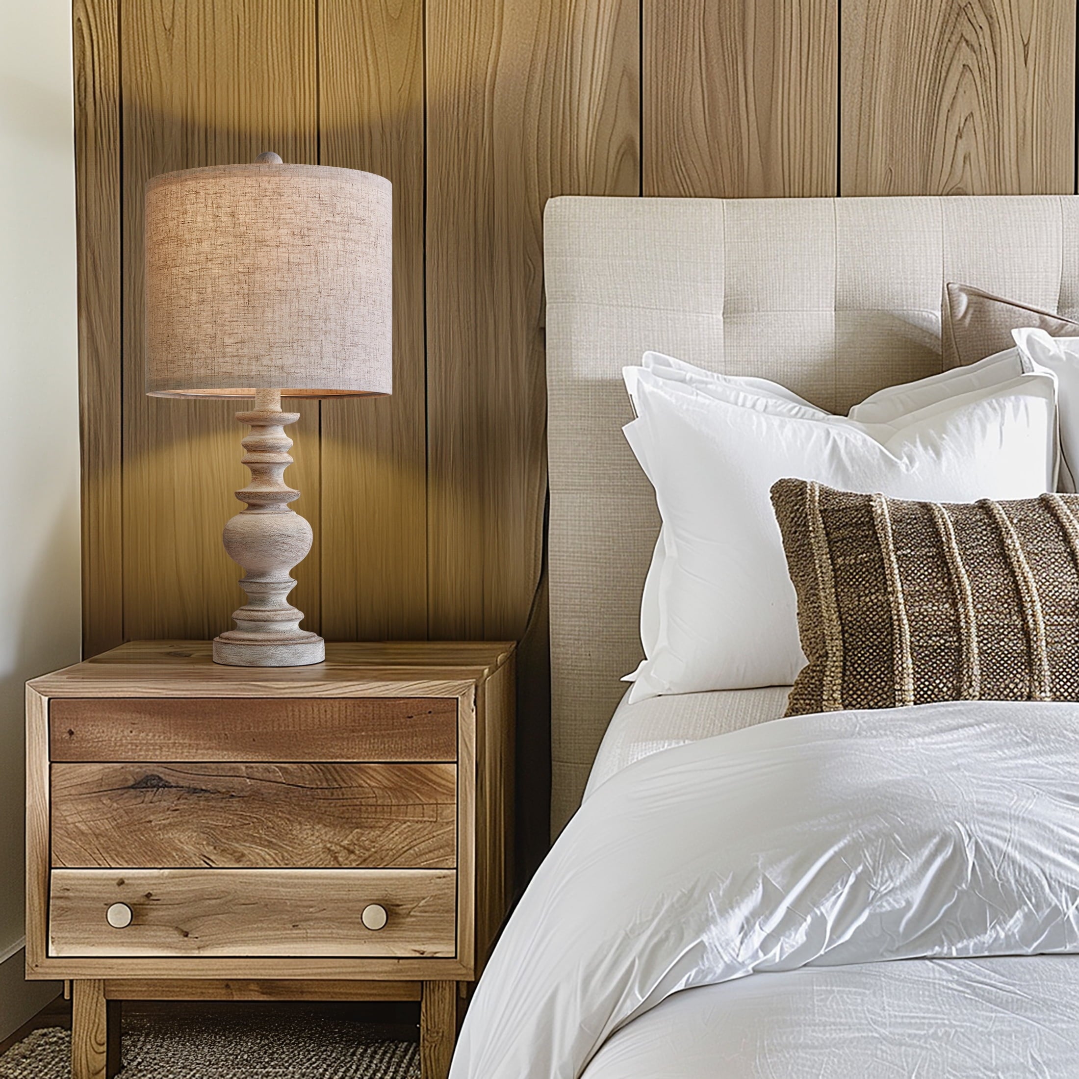 Oneach Farmhouse Table Lamp for Living Room Bedroom 20" Retro Nightstands Bedside Lamps Resin