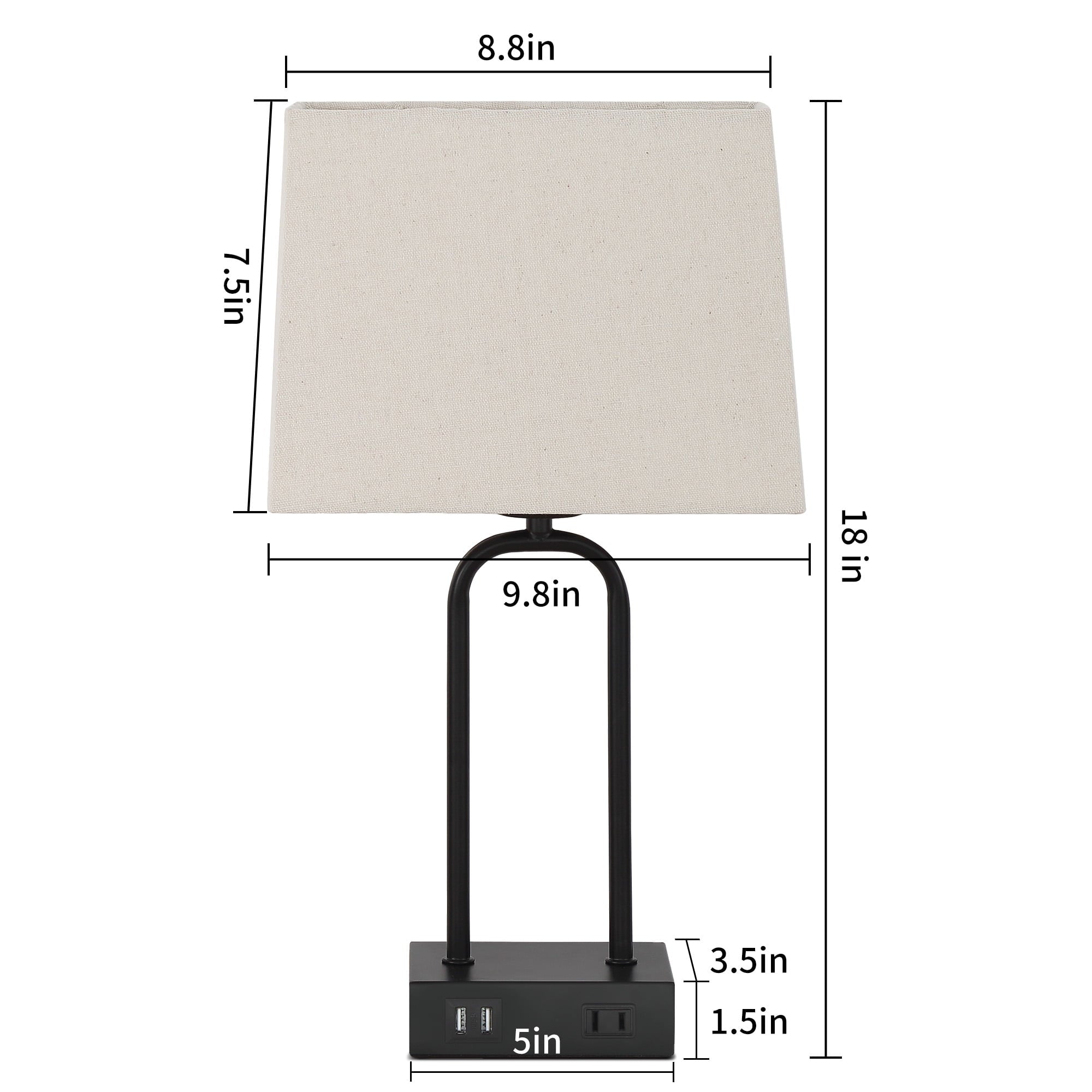 Cinkeda 3 Way Dimmable Touch Table Lamps Set of 2 with USB Ports AC Outlet 18" Modern Black Metal Bedside Nightstand Lamp for Living Room Bedroom Office