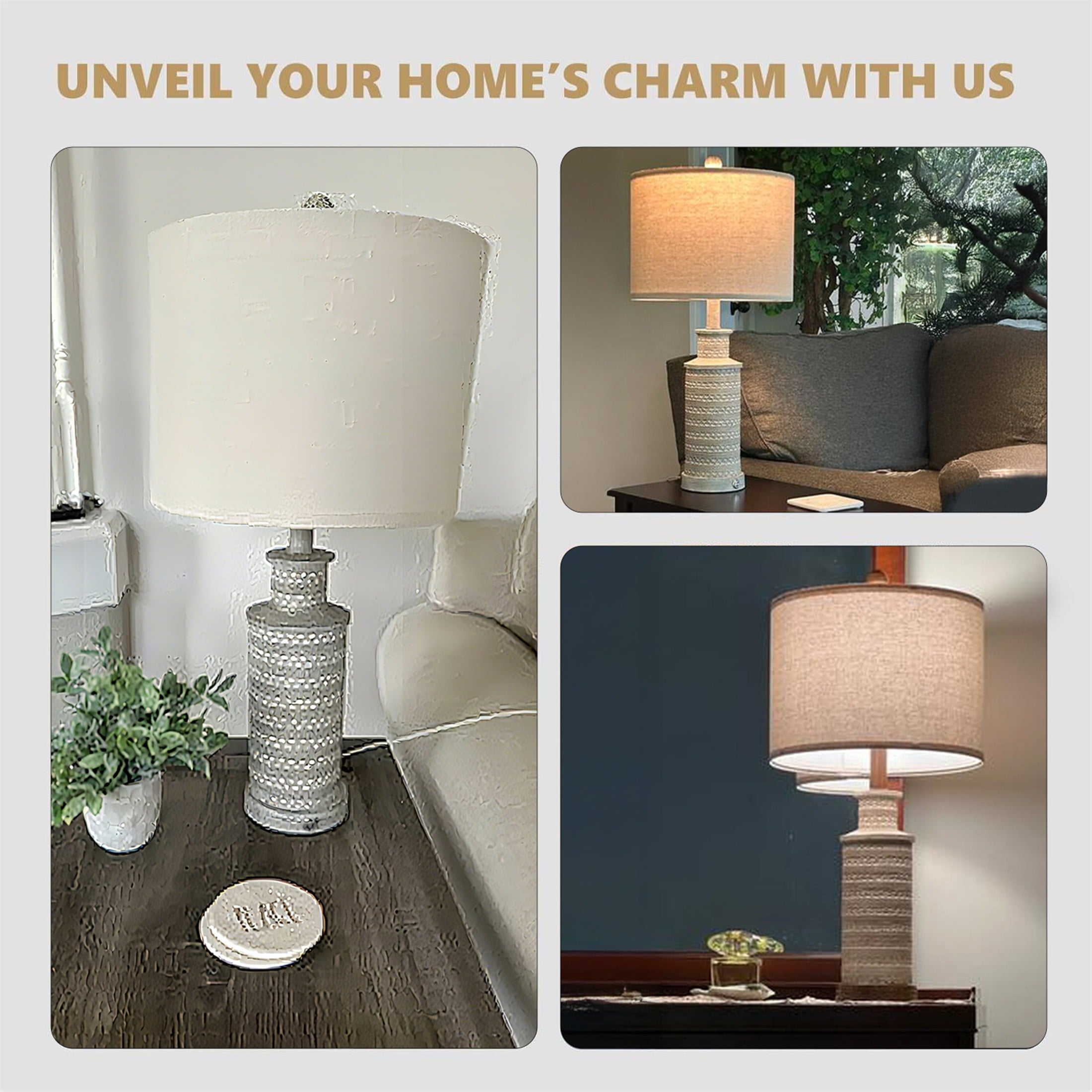 Oneach 3 Way Dimmable Table Lamp Set of 2 with USB Ports for Bedroom Living Room 24.5" Vintage Rustic Farmhouse Touch Control Nightstand Bedside Lamps Resin (Bulbs)