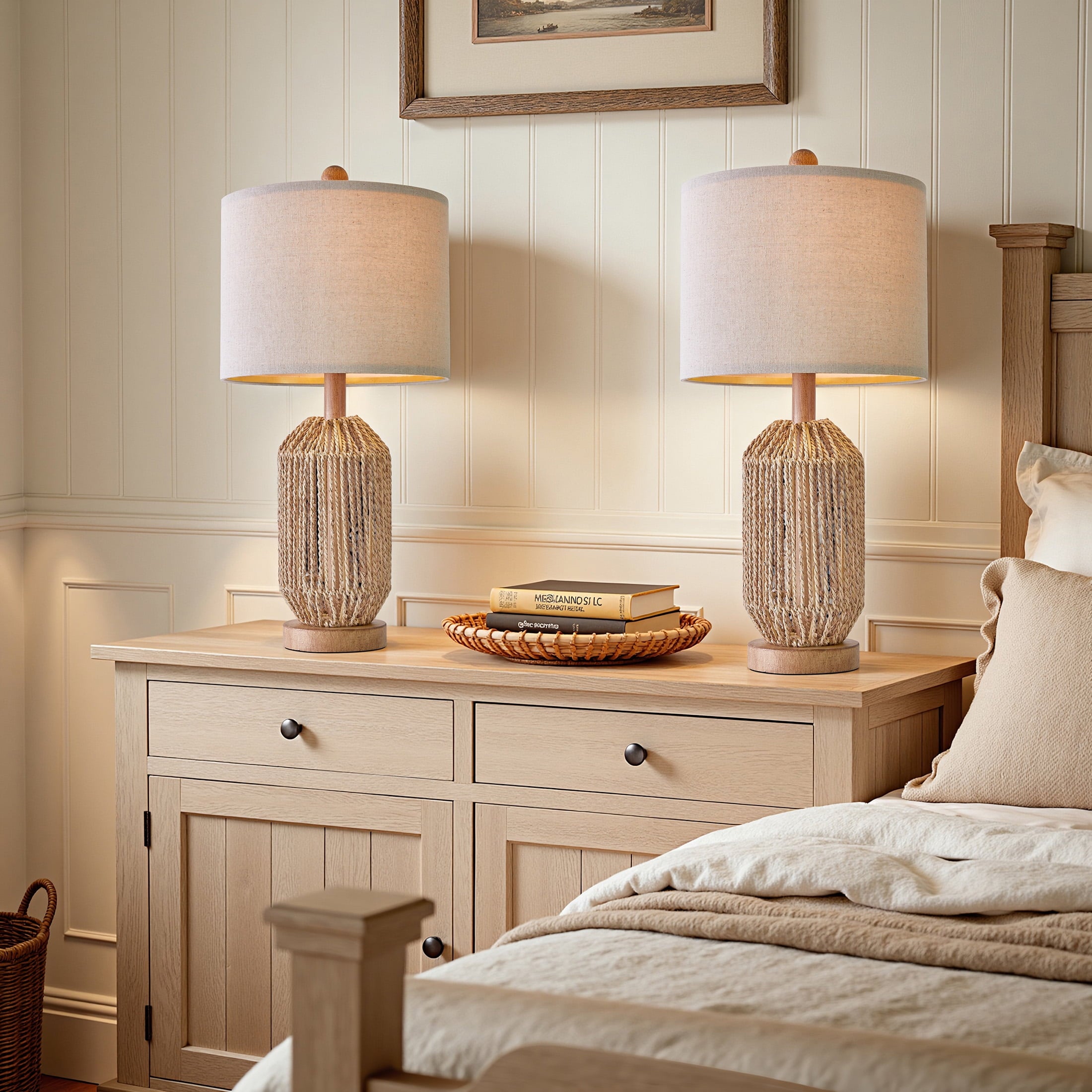 Oneach 25.5" Farmhouse Table Lamp Set of 2 for Bedroom Living Room Bedside Nightstand Lamps Resin Retro