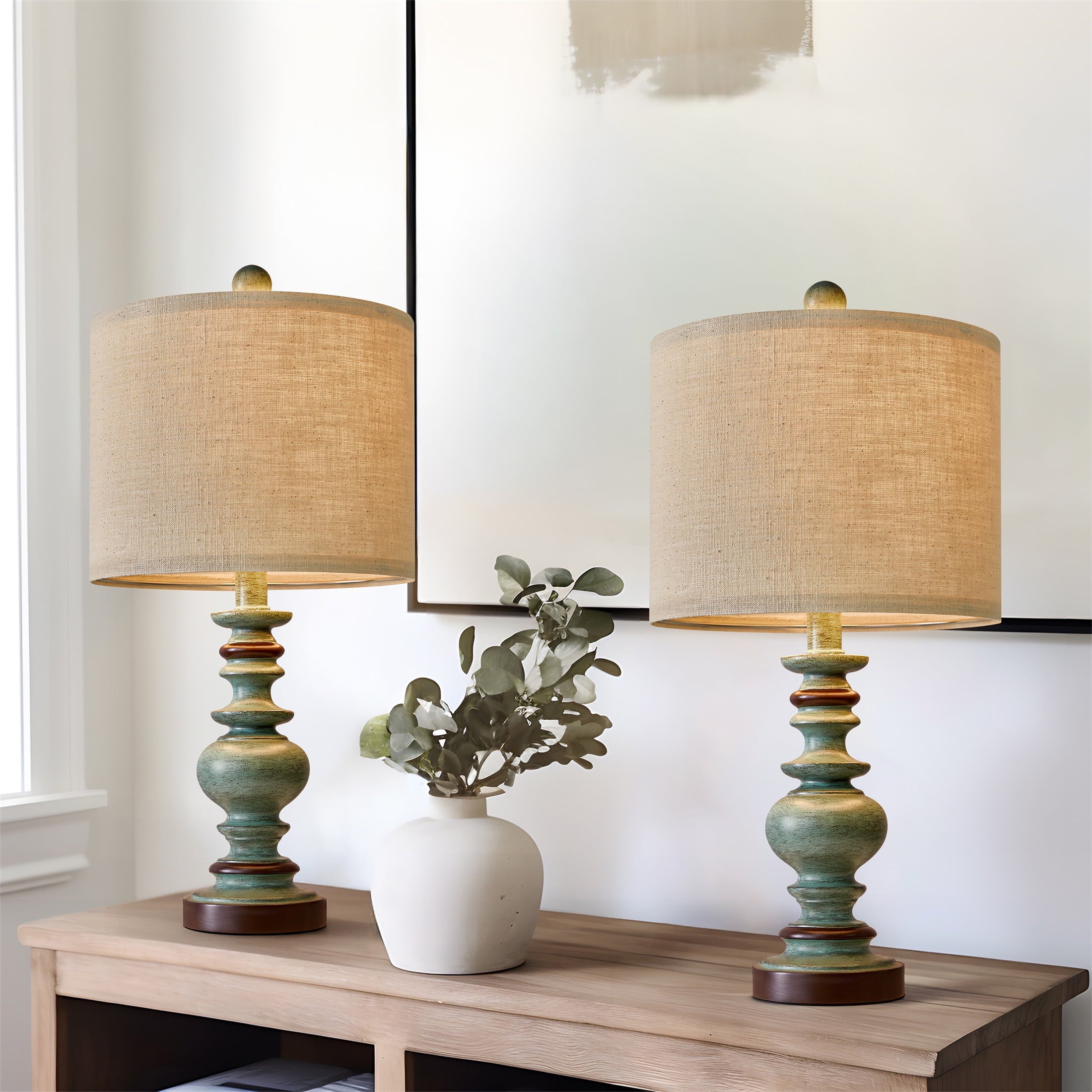 Oneach 20" Resin Table Lamps for Bedroom Lamps Set of 2 Retro Farmhouse Bedside Nightstand Lamp