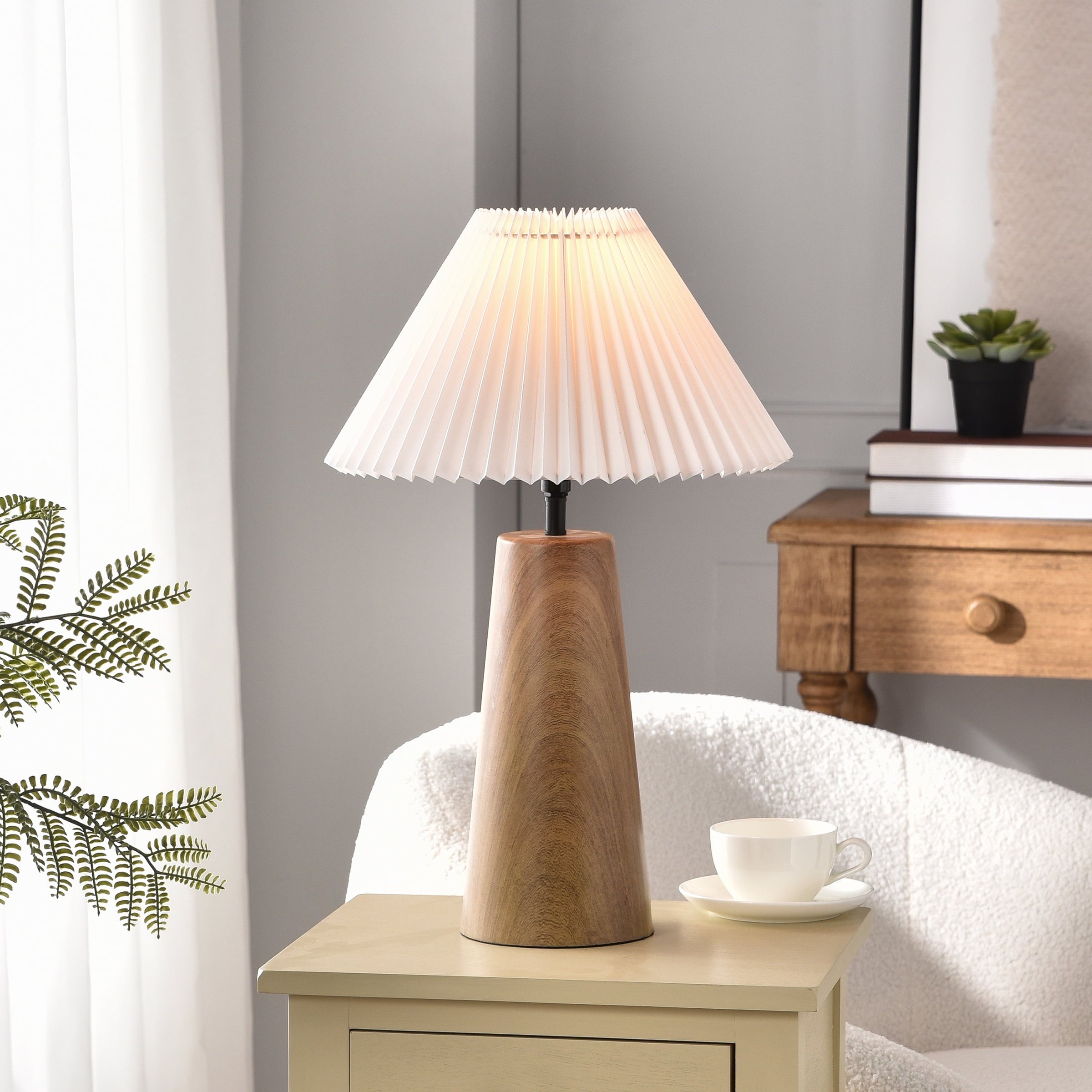 Better Homes & Gardens Wood Grain Finish Table Lamp with Pleated Shade