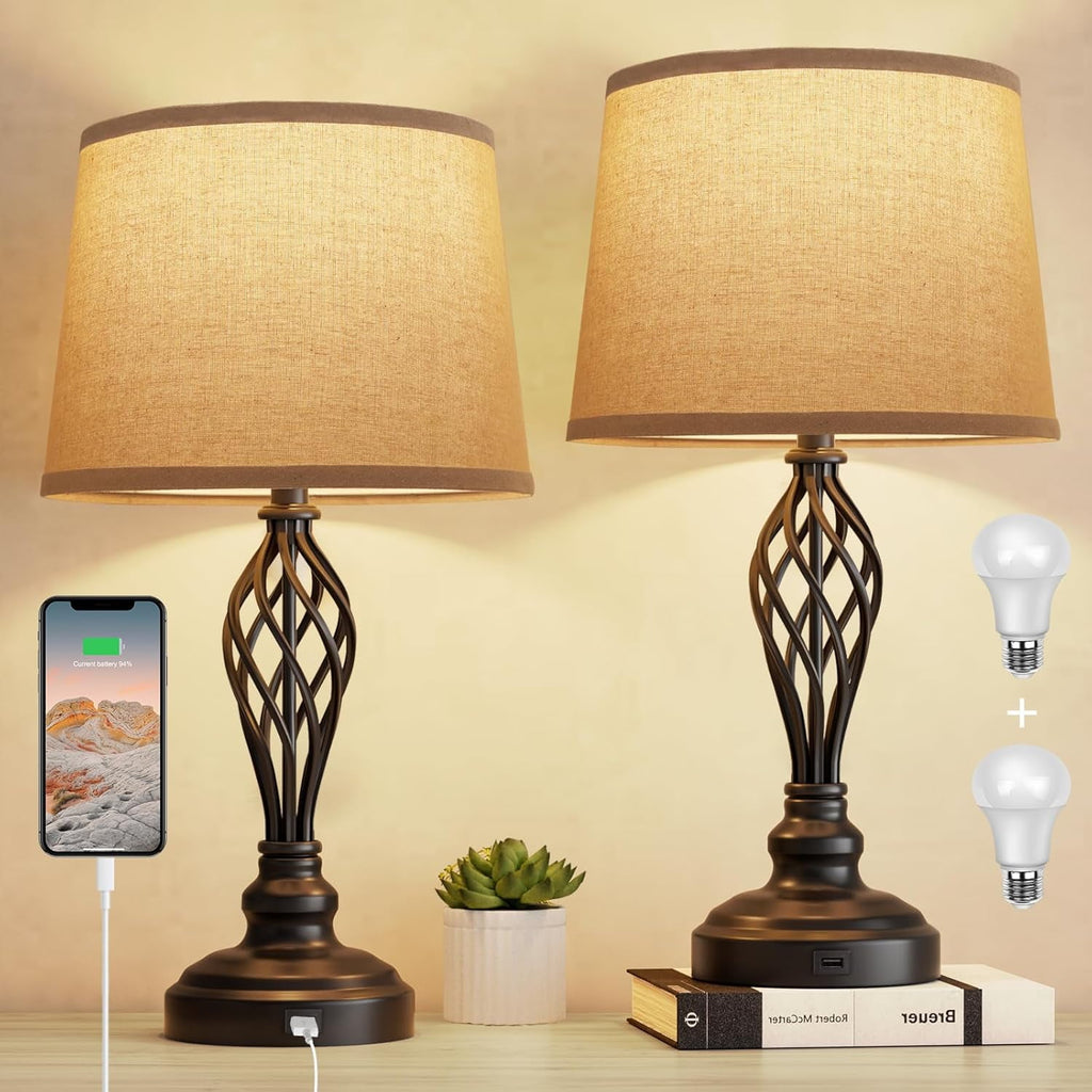 Partphoner 23.5'' Tall Farmhouse Living Room Bedside Table Lamps Set of 2 with 3-Color Temperature