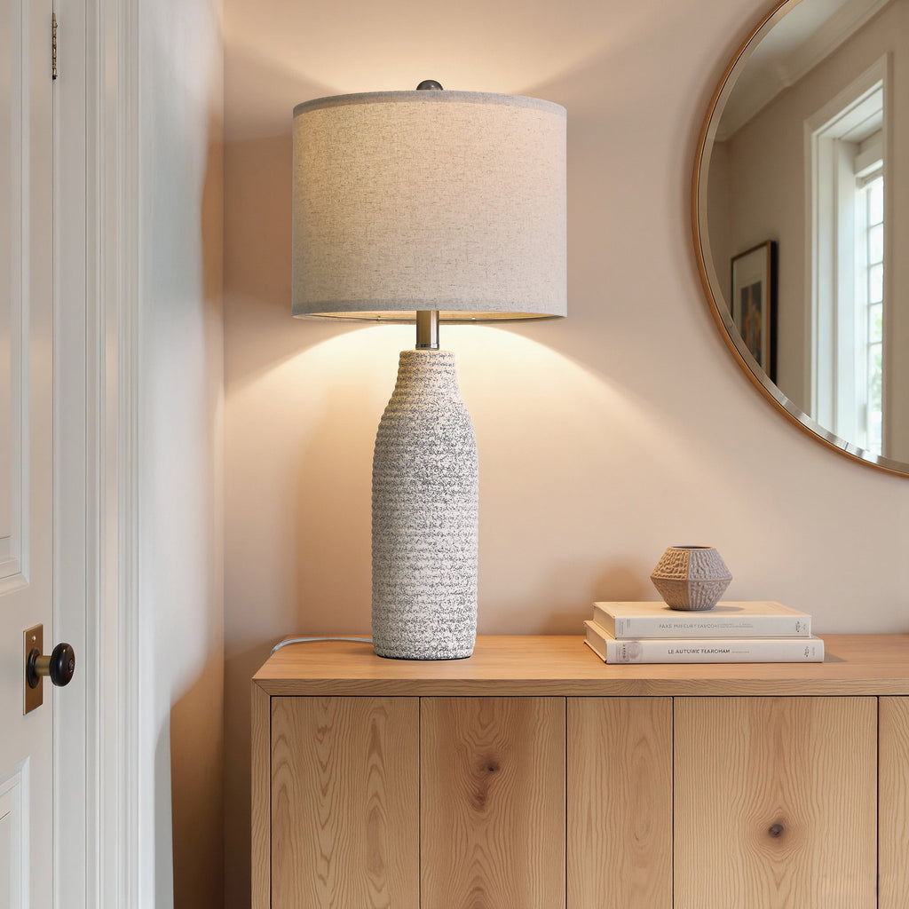 Yokila 25" White Ceramic Table Lamps Set of 2 for Living Room Bedroom Modern Bedside Nightstand Lamps