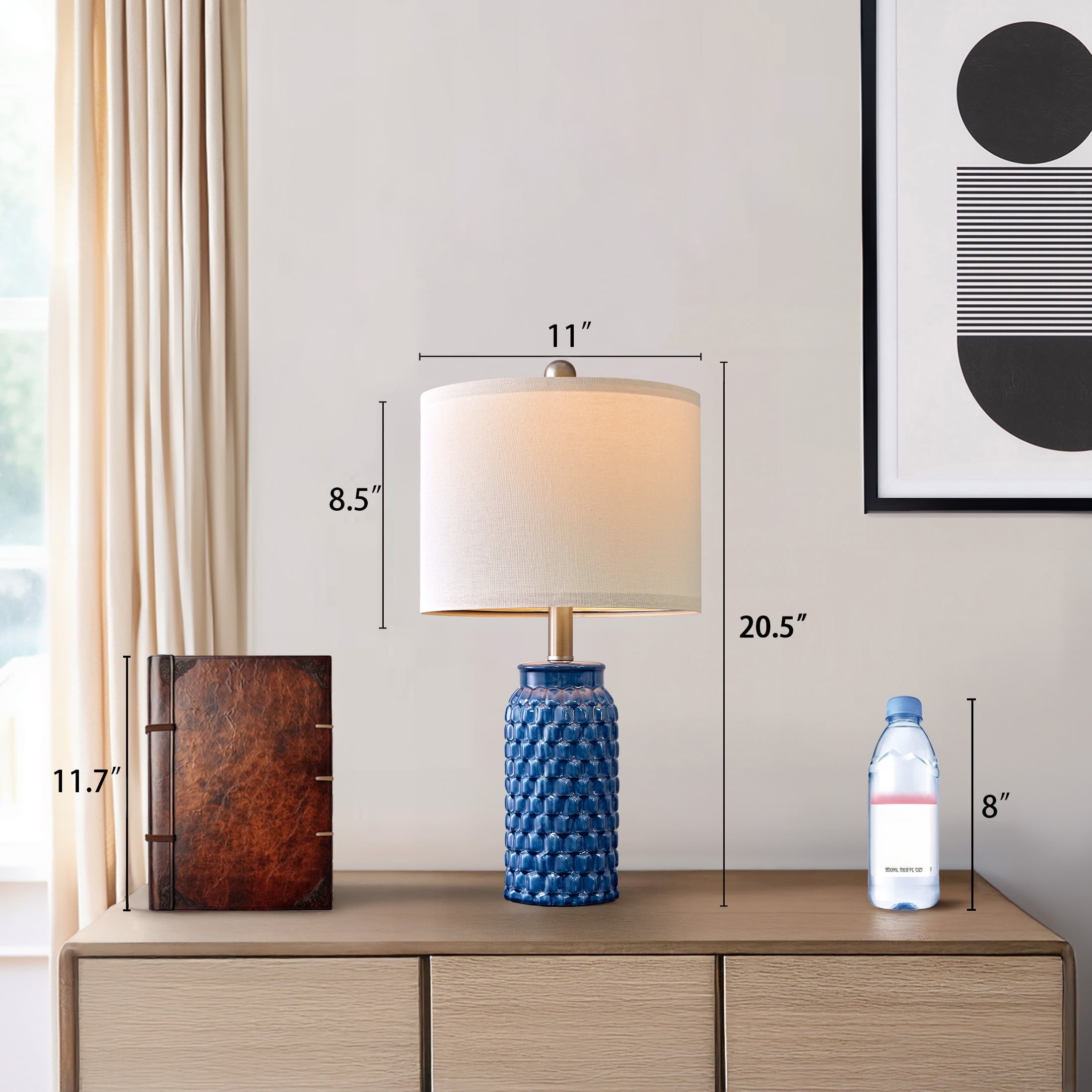 Oneach Modern Table Lamp Set of 2 for Bedroom Living Room 20.5" Contemporary Dark Blue Ceramic Bedside Nightstand Lamps