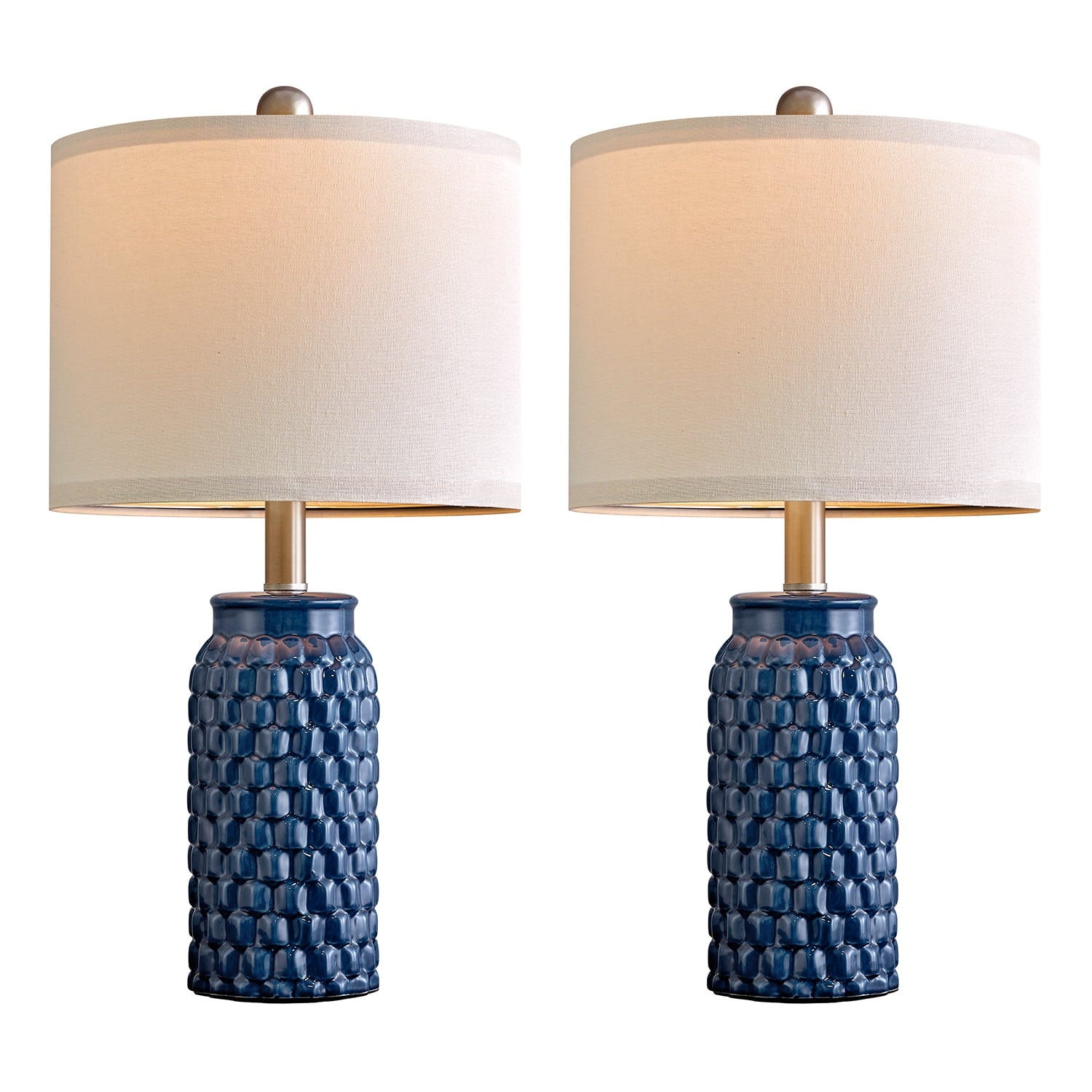 Oneach Modern Table Lamp Set of 2 for Bedroom Living Room 20.5" Contemporary Dark Blue Ceramic Bedside Nightstand Lamps