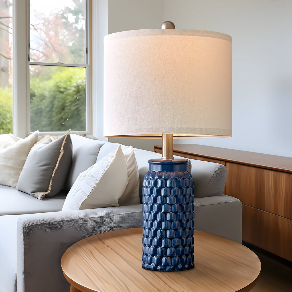 Oneach Modern Table Lamp Set of 2 for Bedroom Living Room 20.5" Contemporary Dark Blue Ceramic Bedside Nightstand Lamps