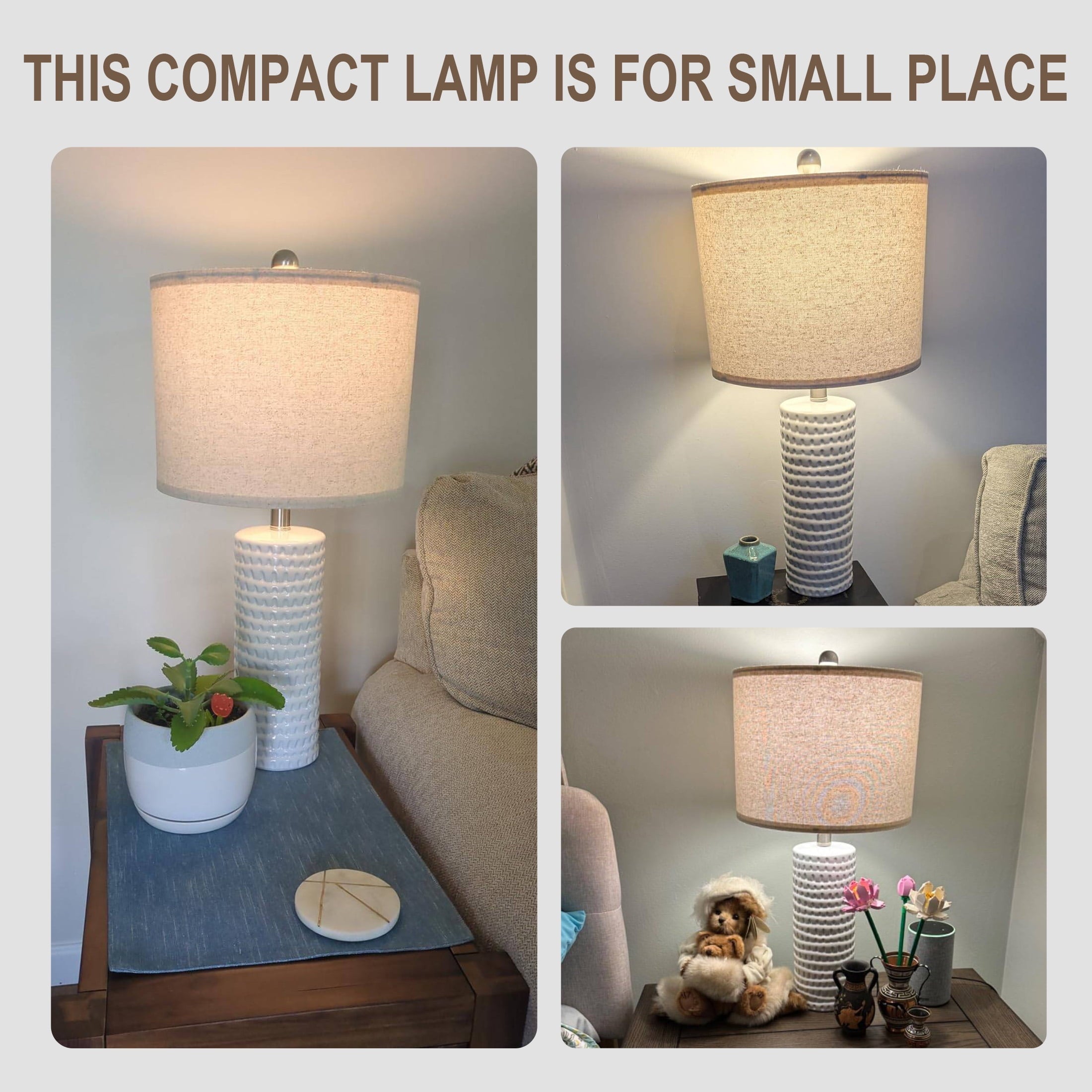 Oneach Ceramic Table Lamp Set of 2 24" White Contemporary Bedside Nightstand Lamps for Bedroom Living Room