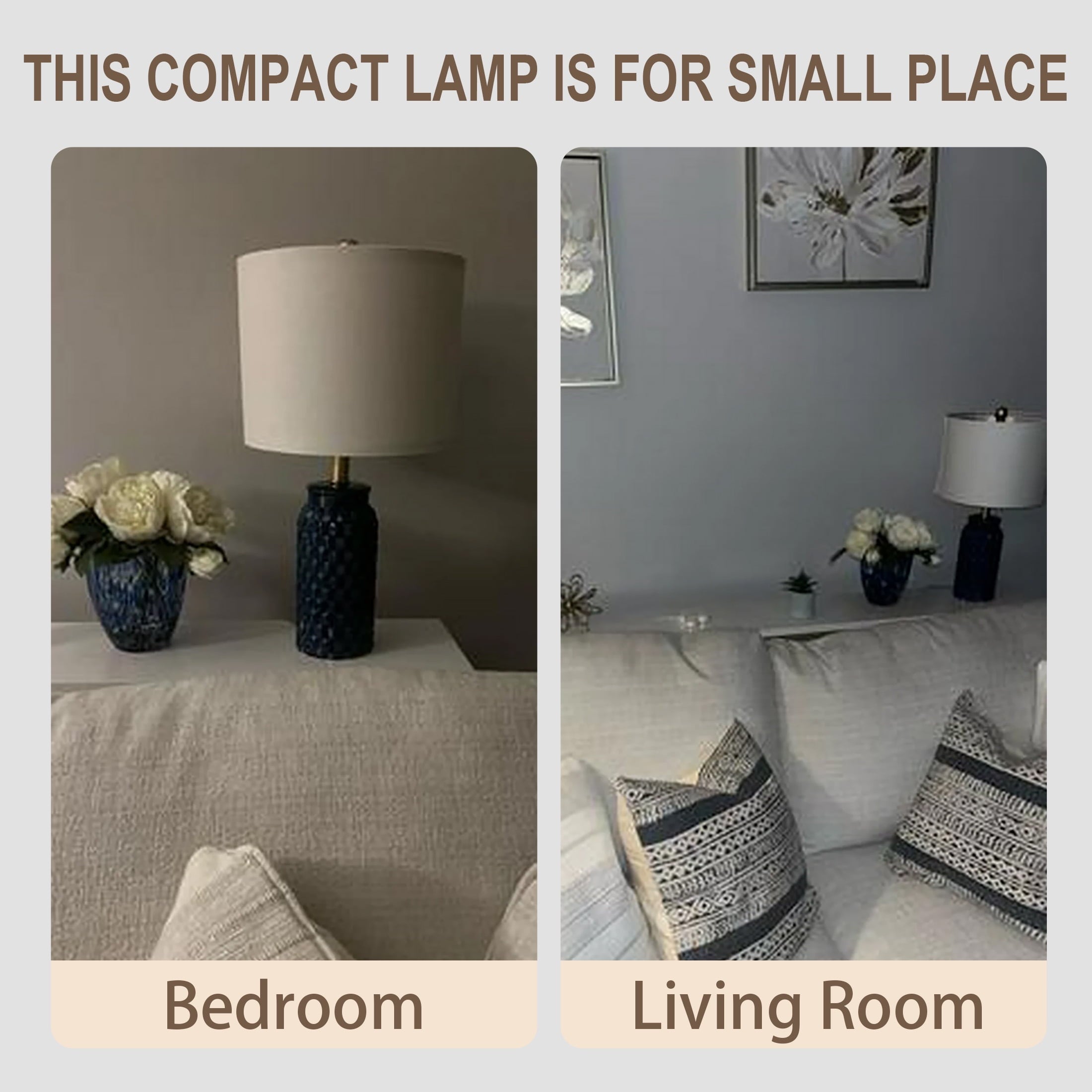 Oneach Modern Table Lamp Set of 2 for Bedroom Living Room 20.5" Contemporary Dark Blue Ceramic Bedside Nightstand Lamps