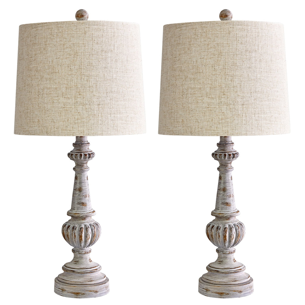 Oneach Rustic Table Lamp Set of 2 for Bedroom Living Room 24.5" Farmhouse Resin Bedside Nightstands Lamps with Linen Drum Shade