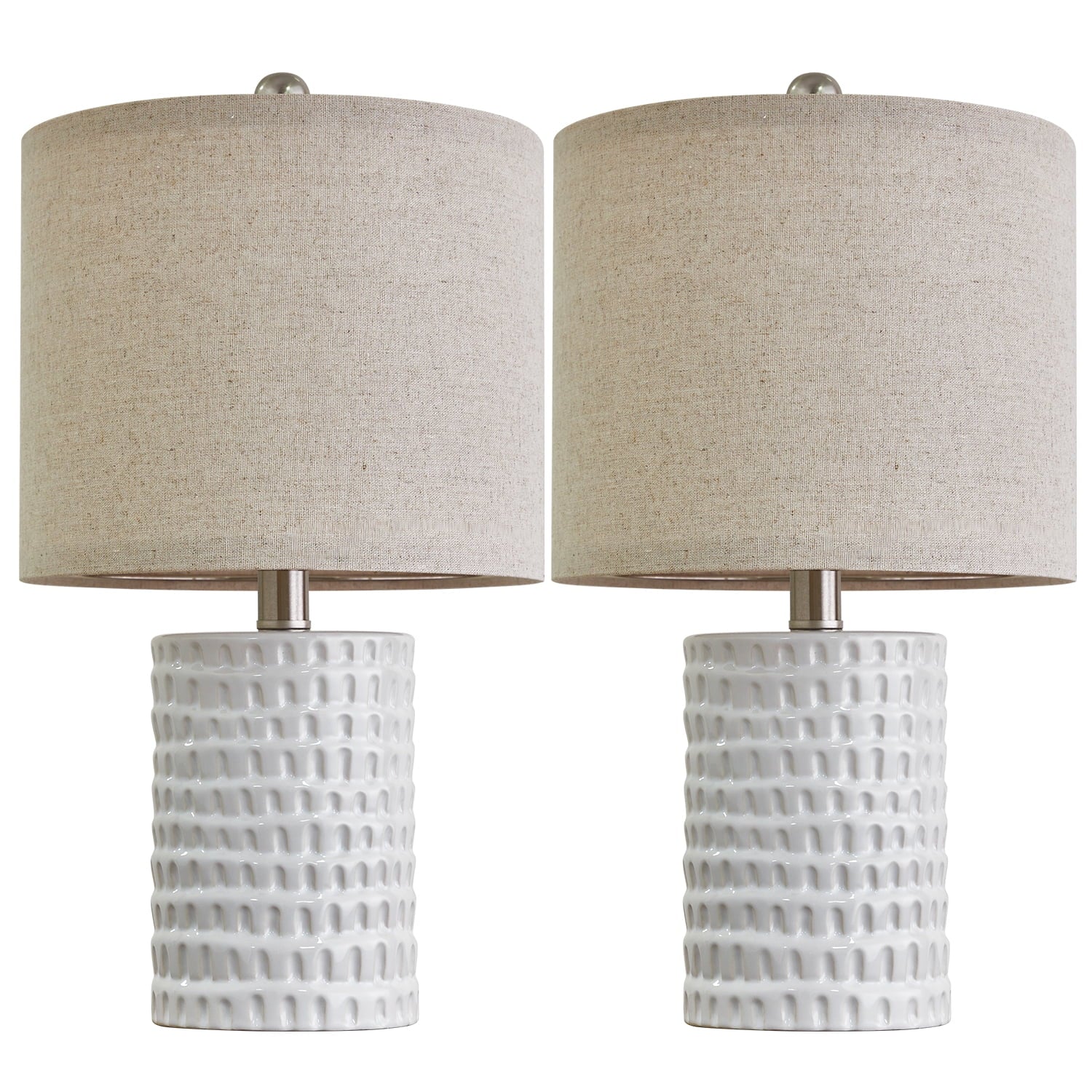 Oneach Ceramic Table Lamp Set of 2 for Living Room Bedroom 18.25" Modern White Bedside Nightstands Lamps