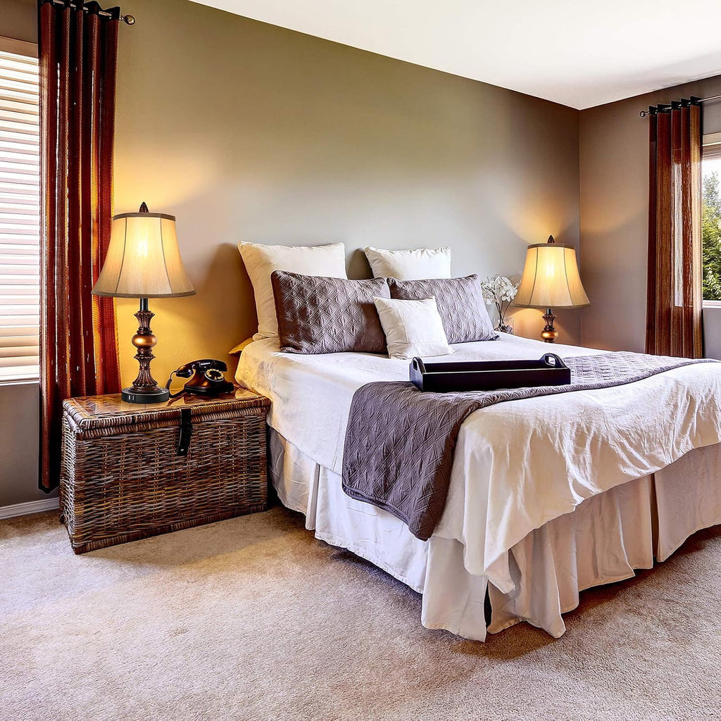 Skdwakiz 22" Table Lamps Set of 2, Lamps for Bedroom with USB Charging Ports, 3 Way Dimmable Touch with Linen Fabric Lampshade, Modern Small Table Lamp for Nightstand, Living Room (Bulbs Include)